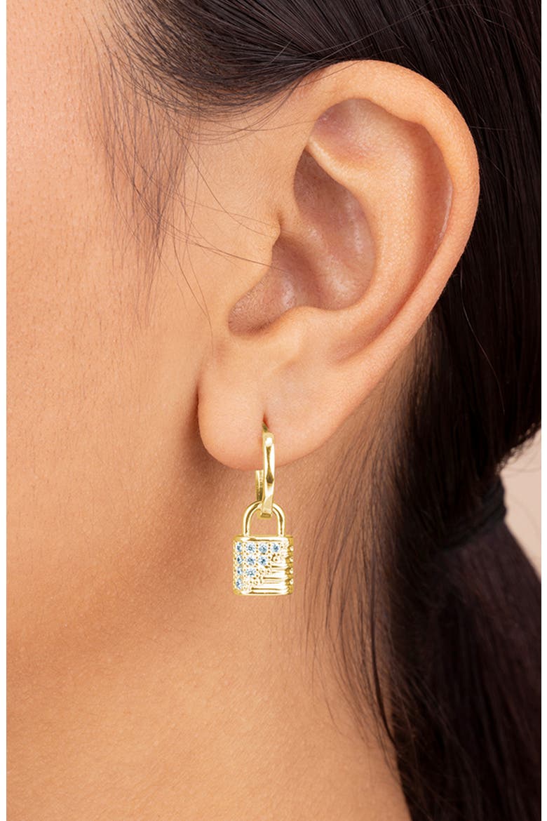 Lilian Cubic Zirconia Lock Hoop Earrings, Alternate, color, GOLD