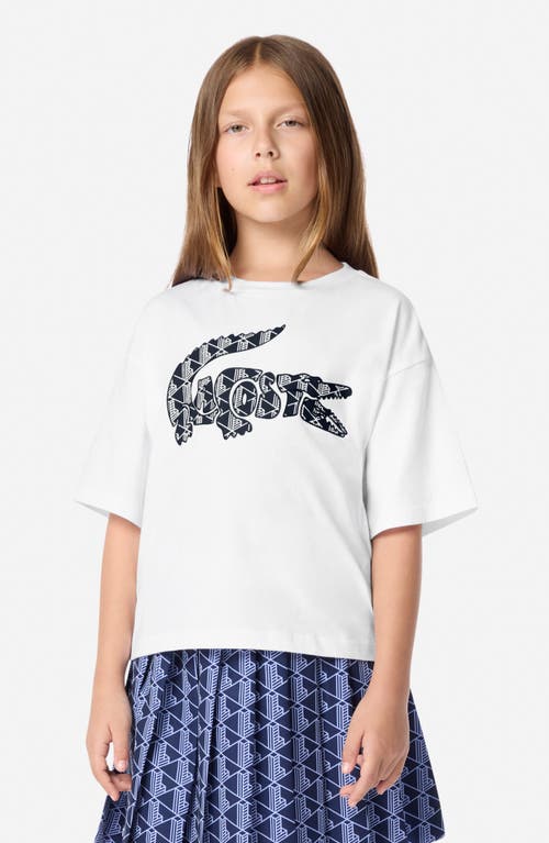 Lacoste Kids' Monogram Organic Cotton Graphic T-shirt In White