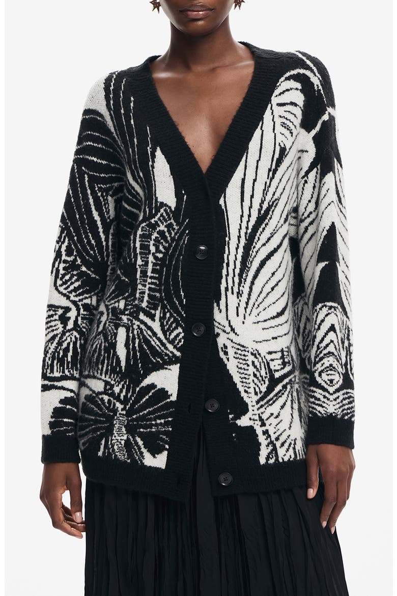 Halifax Botanical Jacquard Cardigan, Main, color, BLACK