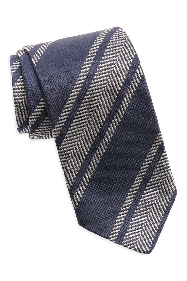 Chevron Silk Tie, Main, color, NAVY