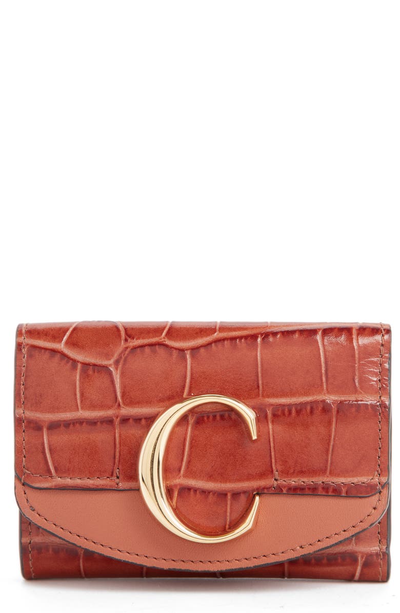Chloé Mini-C Croc Embossed Leather Wallet, Main, color, 