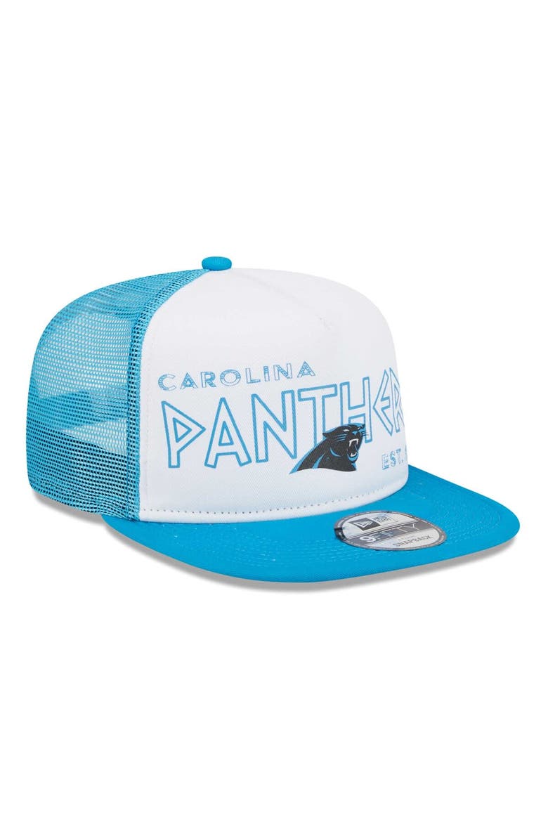 Men's New Era White/Blue Carolina Panthers Banger 9FIFTY Trucker Snapback Hat, Alternate, color, White