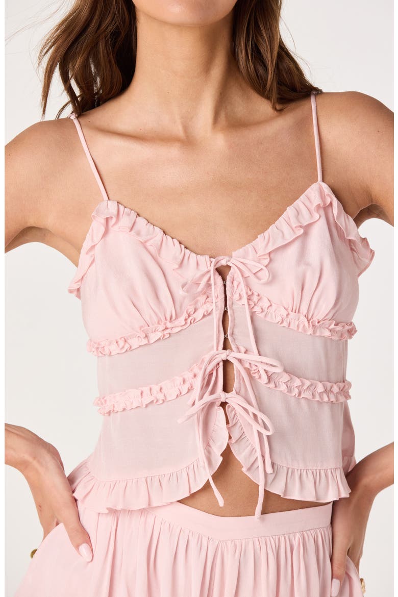 Kailey Tie Front Ruffle Trim Top, Alternate, color, BLUSH