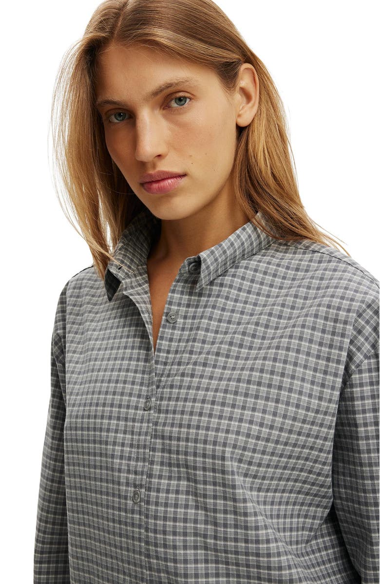 Cotton On Women's Sloane Oversized Shirt, Alternate, color, Micro Check Pewter
