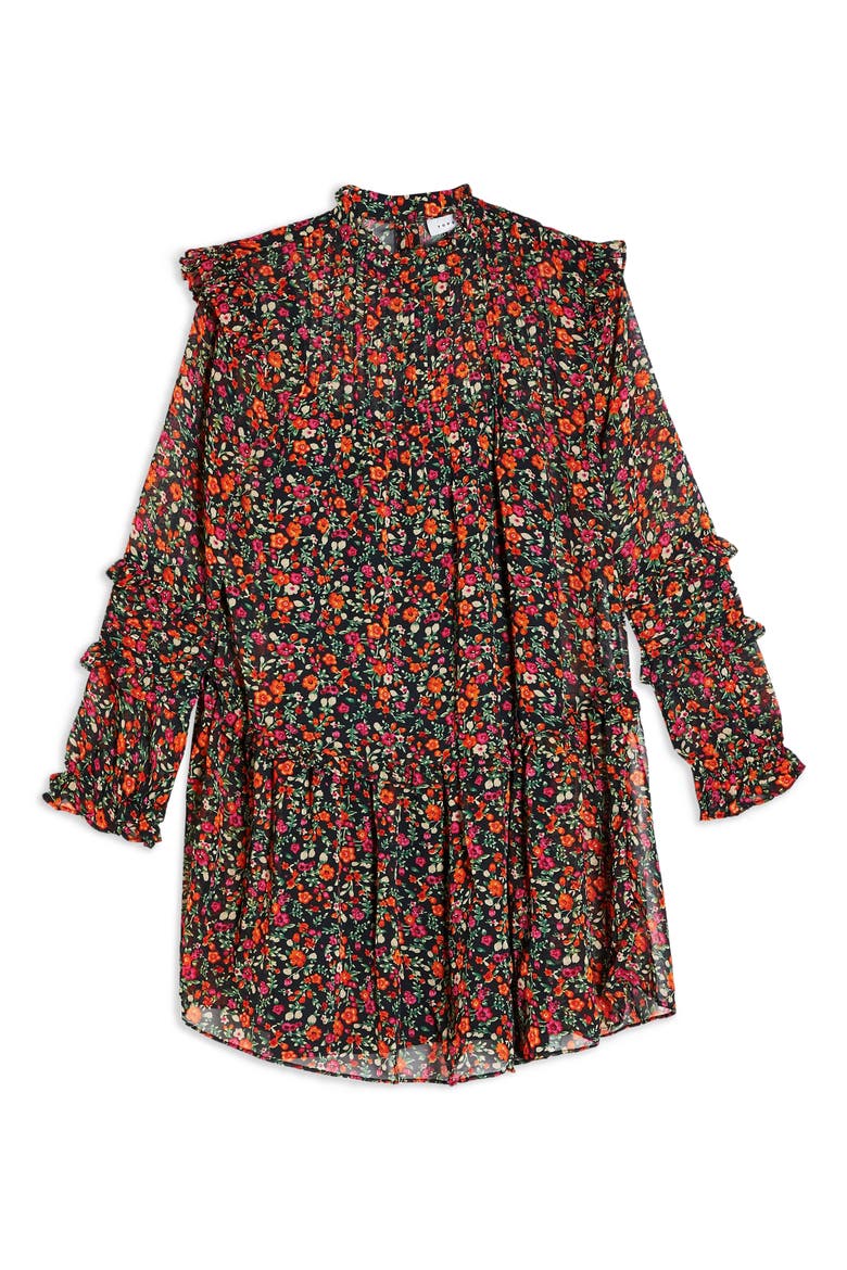 Long Sleeve Ditsy Floral Minidress, Alternate, color, BLACK MULTI