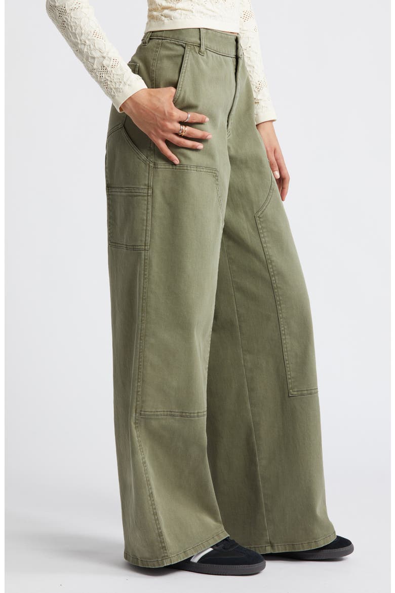 Mid Rise Wide Leg Twill Carpenter Pants, Alternate, color, GREEN LICHEN