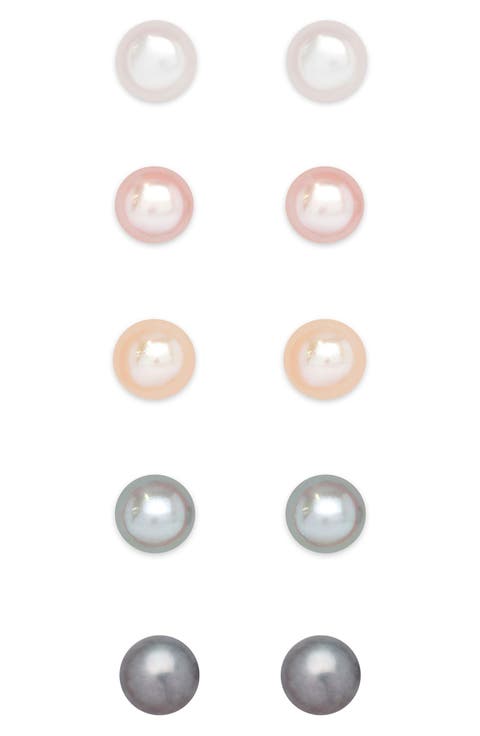 Kids' Set of 5 Assorted Freshwater Pearl Stud Earrings