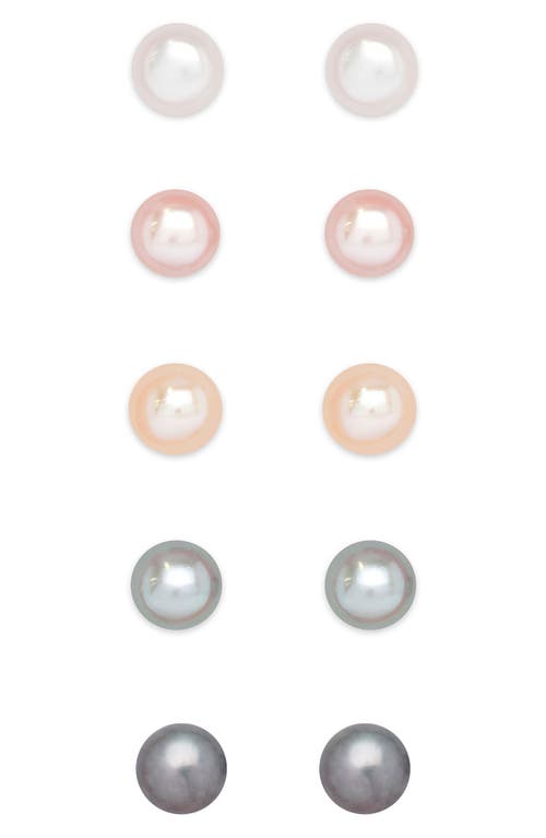 Lily Nily Kids' Set of 5 Assorted Freshwater Pearl Stud Earrings in Multi 