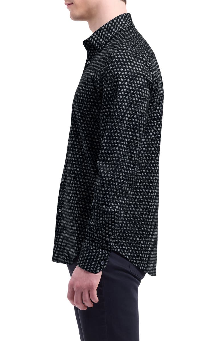 Bugatchi Jimmy OoohCotton<sup>®</sup> Geo Print Button-Up Shirt, Alternate, color, Black