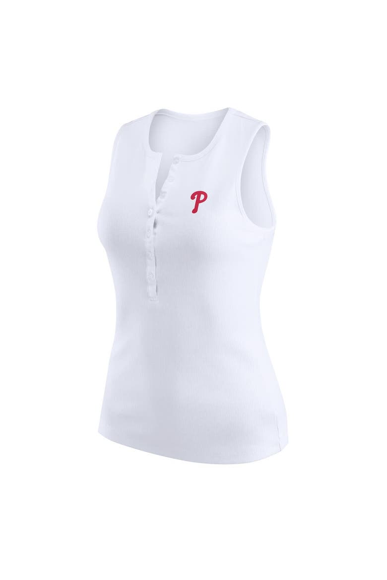 Women's WEAR by Erin Andrews White Philadelphia Phillies Rib-Knit Henley Tank Top, Alternate, color, White