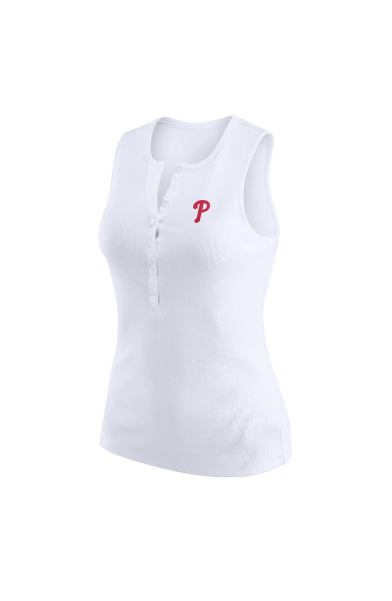 WEAR by Erin Andrews Women's WEAR by Erin Andrews White Philadelphia Phillies Rib-Knit Henley Tank Top, Alternate, color, White