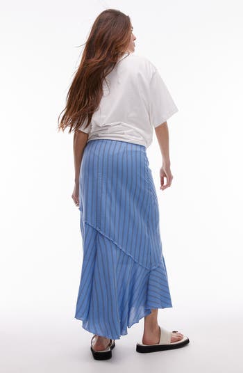Patchwork Stripe Asymmetric Maxi Skirt