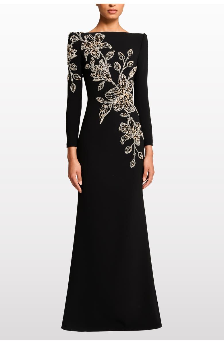 Jenny Packham Slipper Orchid Floral-Embellished Maxi Dress, Alternate, color, Liquorice
