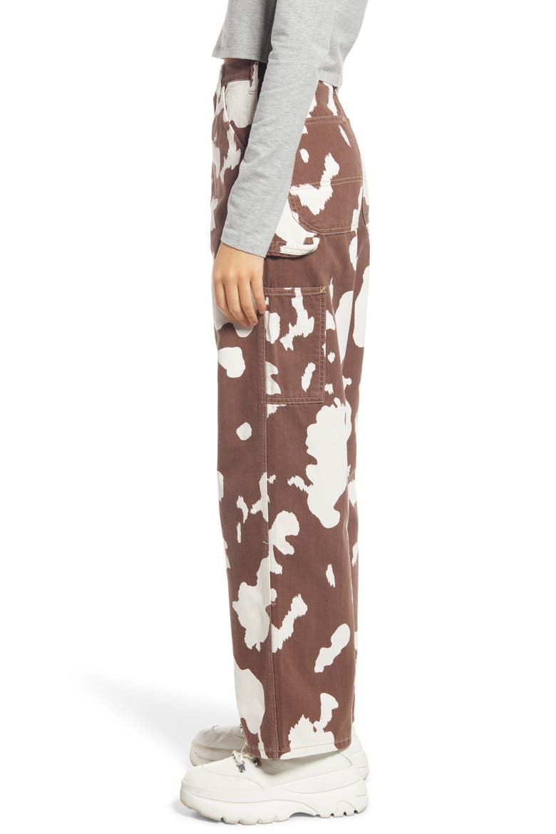 Juno High Waist Cow Print Nonstretch Cotton Jeans, Alternate, color, ECRU