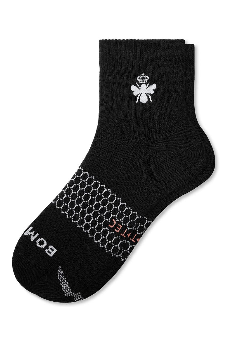 Core Solid All Sport Quarter Crew Socks, Main, color, BLACK/ NEON PEACH