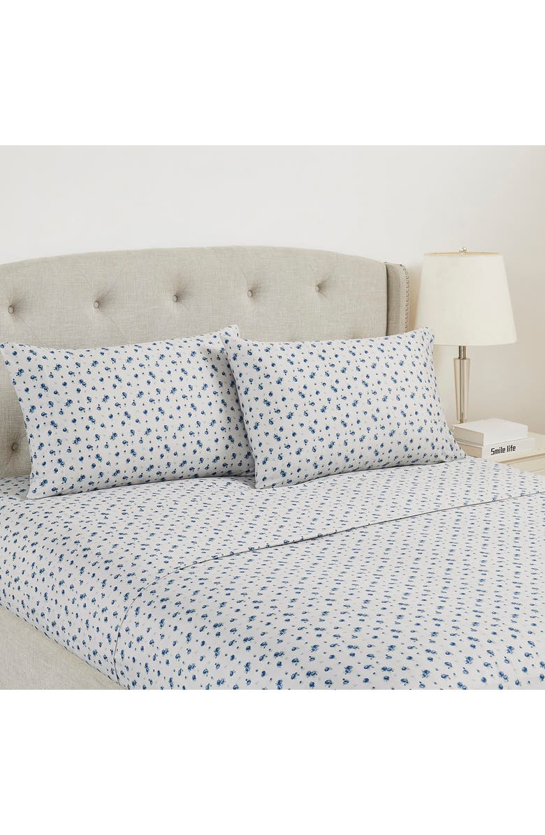 Modern Threads Rose Print Microfiber Sheet Set, Alternate, color, Blueberry