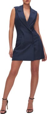 Good American Stripe Sleeveless Double Breasted Ponte Knit Blazer Minidress