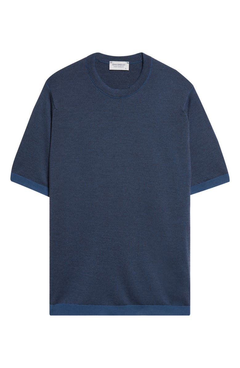 John Smedley Roderick Merino Wool Short Sleeve Crewneck Sweater, Alternate, color, Teal Firth/ Hep Smk