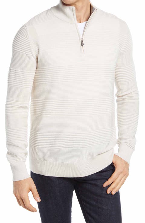Stripe Merino Wool Blend Quarter Zip Pullover