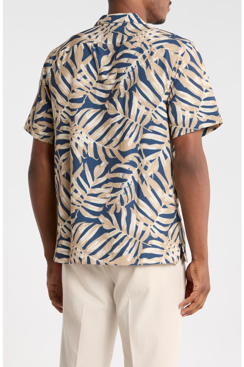 Palm Leaf Print Seersucker Camp Shirt, Alternate, color, SARGASSO SEA