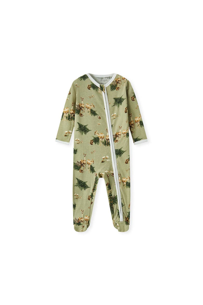 Organic Cotton Zipper Footed Romper, Main, color, Forest Party