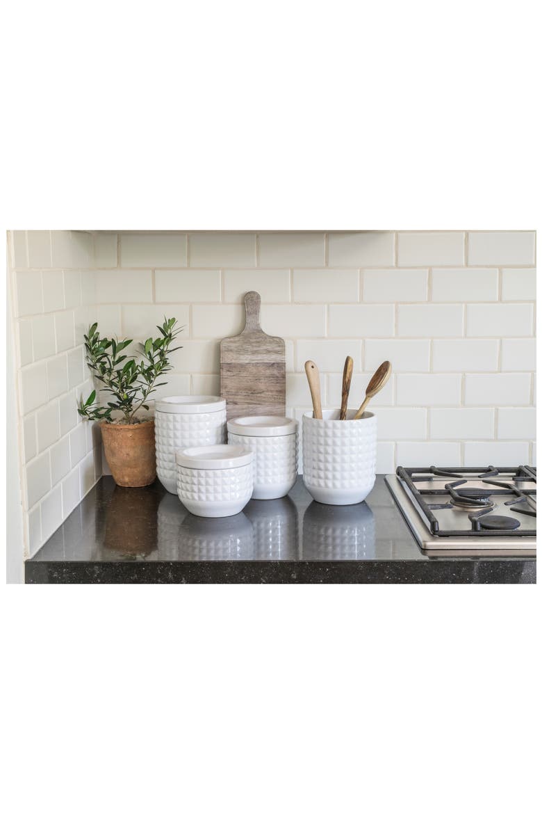 Small Diamond Embossed Stoneware Canister, Alternate, color, WHITE