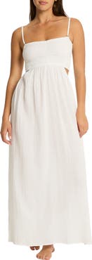 Sea Level Smocked Bodice Cotton Seersucker Cover-Up Dress
