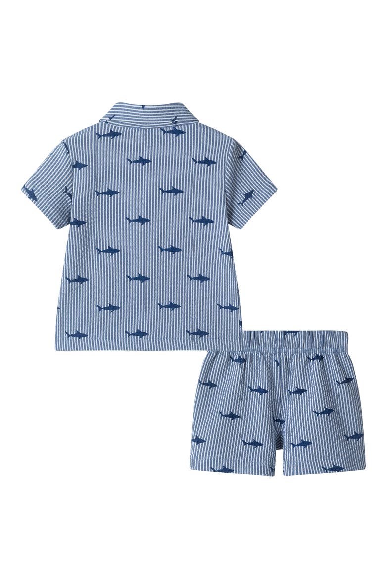 Print Seersucker Button-Up Shirt & Shorts Set, Alternate, color, NAVY STRIPE