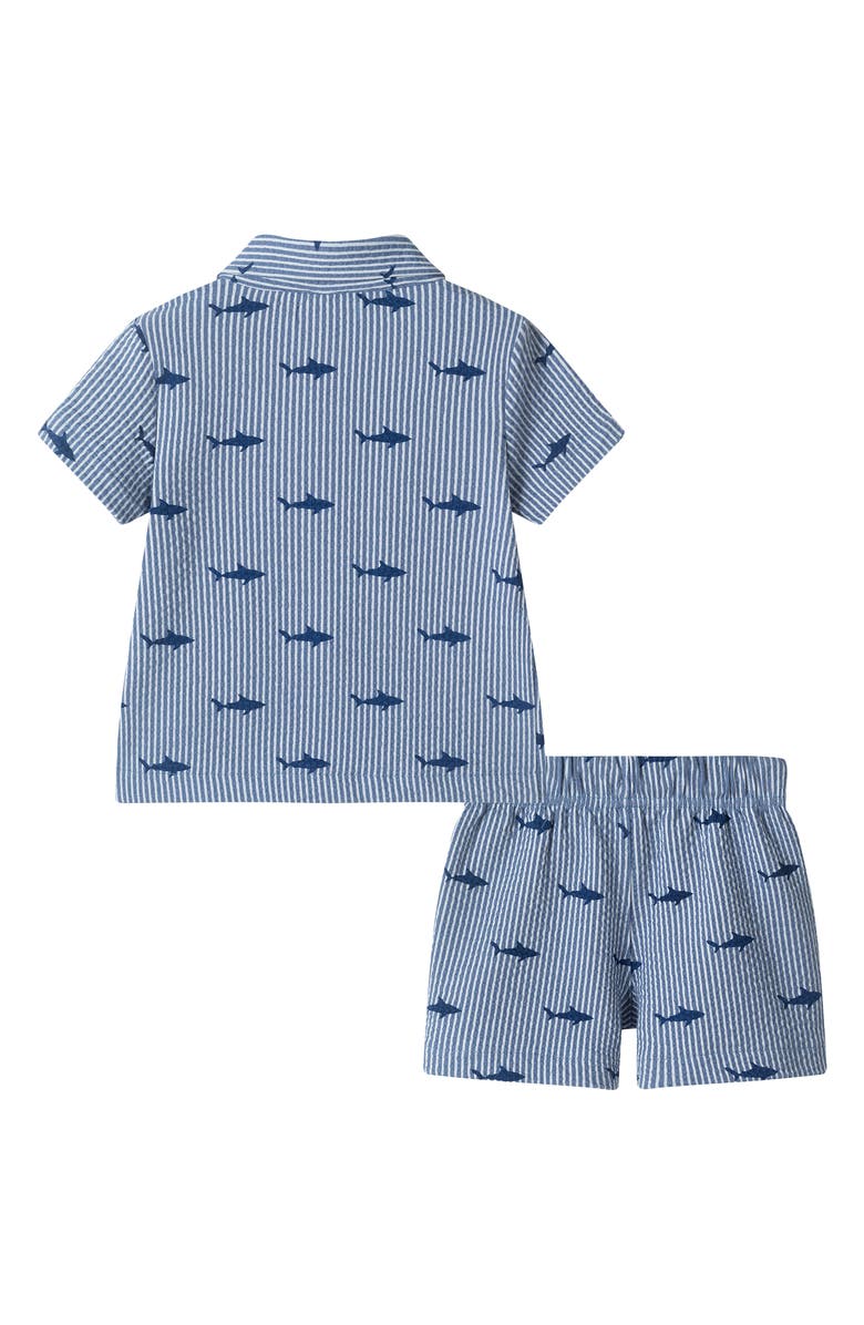 Andy & Evan Print Seersucker Button-Up Shirt & Shorts Set, Alternate, color, Navy Stripe