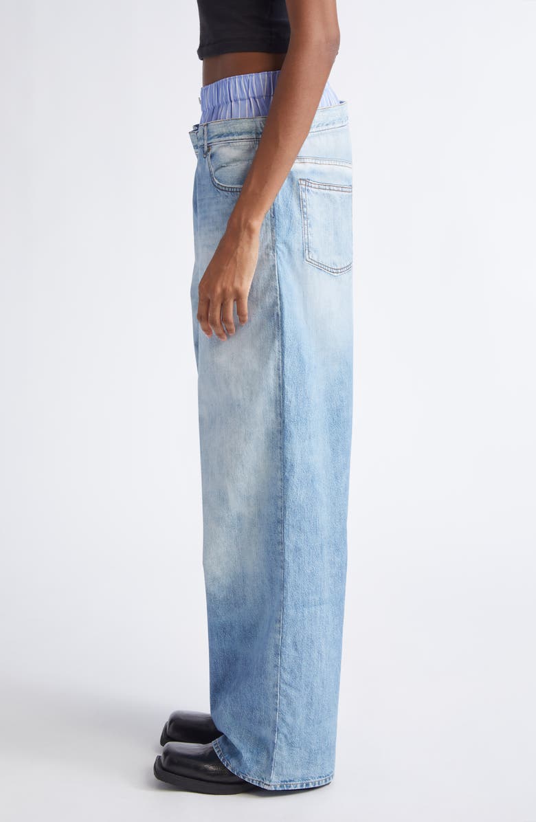 Acne Studios Boxer Waistband Denim Trompe l'Oeil Wide Leg Poplin Pants, Alternate, color, Light Blue