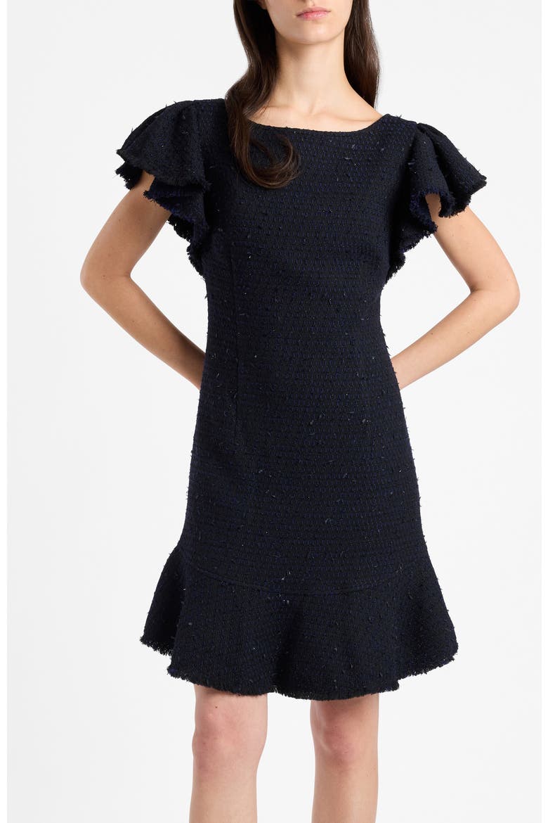 Deste Sheath Dress in Luxury Tonal Tweed, Alternate, color, Midnight