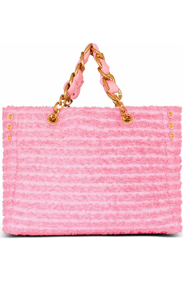 Balmain 1945 Soft Tote In Tweed-Effect Raffia, Alternate, color, Pink