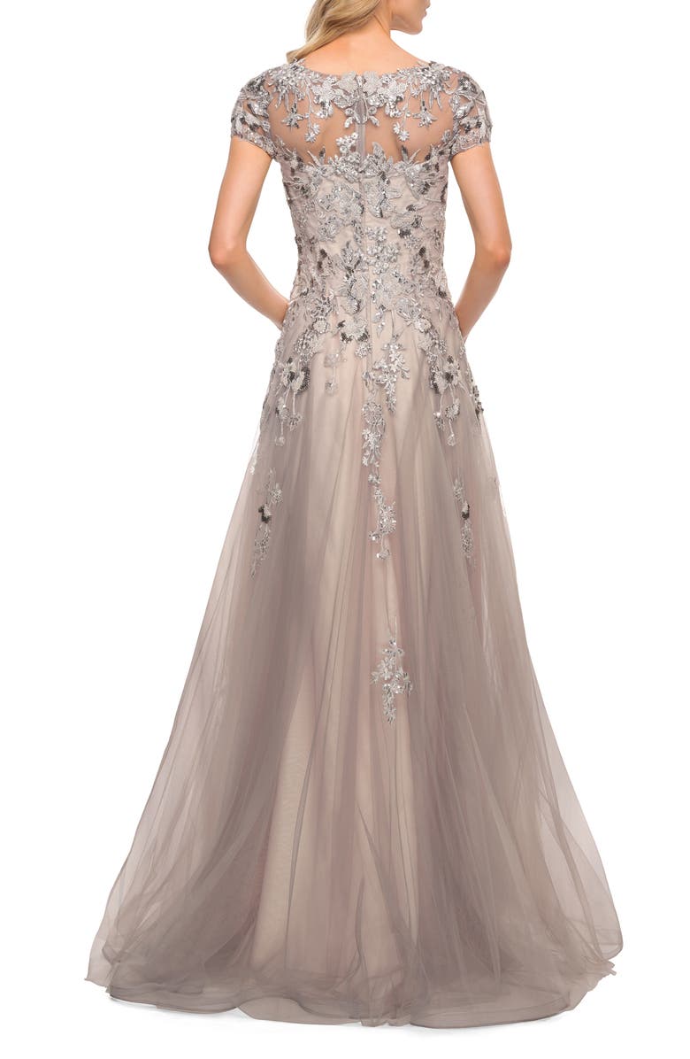 La Femme Beaded Lace Tulle A-Line Gown, Alternate, color, 