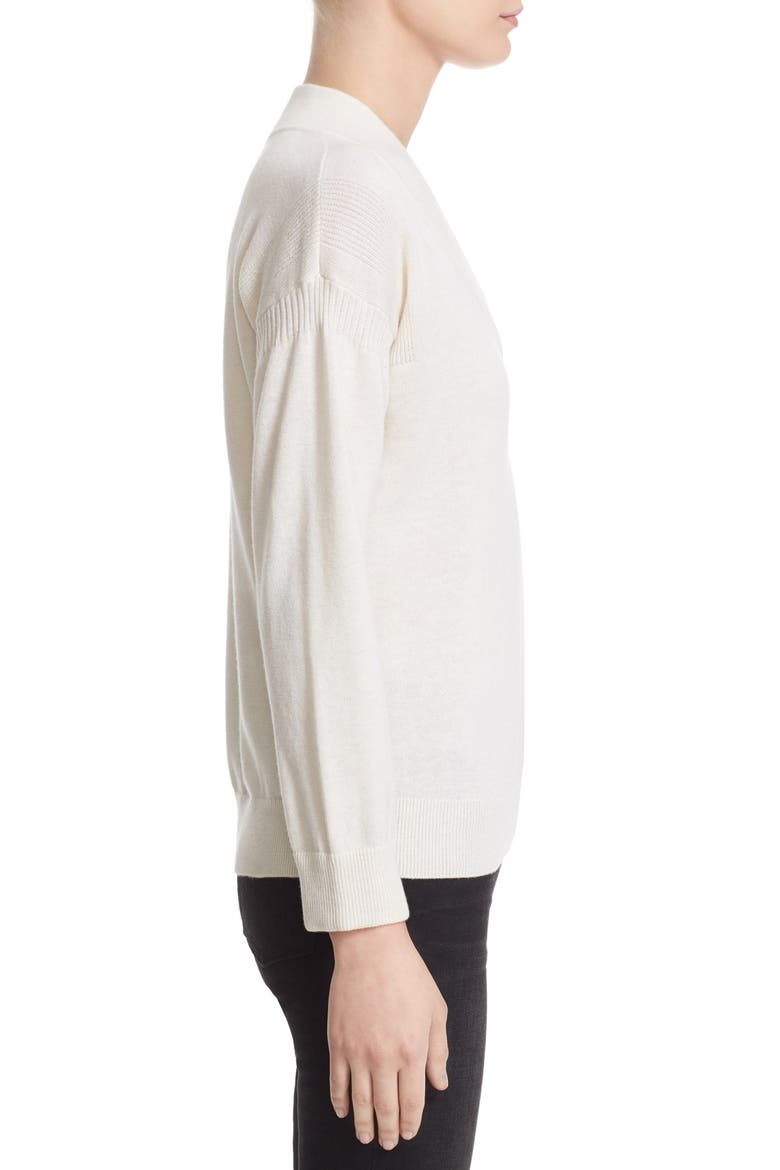 Check Print Cuff V-Neck Cashmere Blend Sweater, Alternate, color, NATURAL WHITE