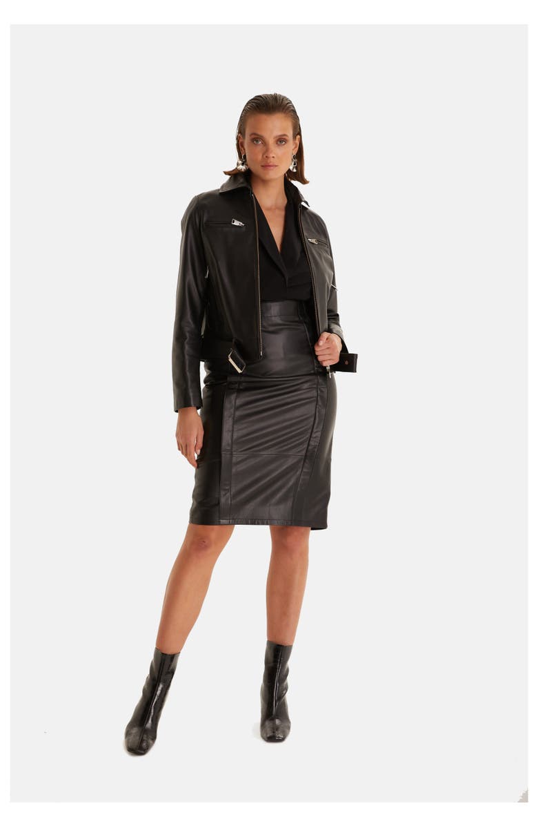 Furniq UK Imogen Leather Blazer, Main, color, Black