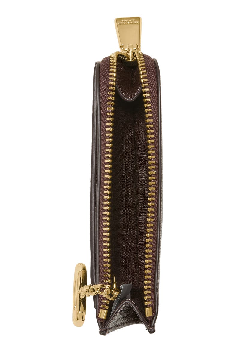 mini glazed leather zip card case, Alternate, color, HOT FUDGE