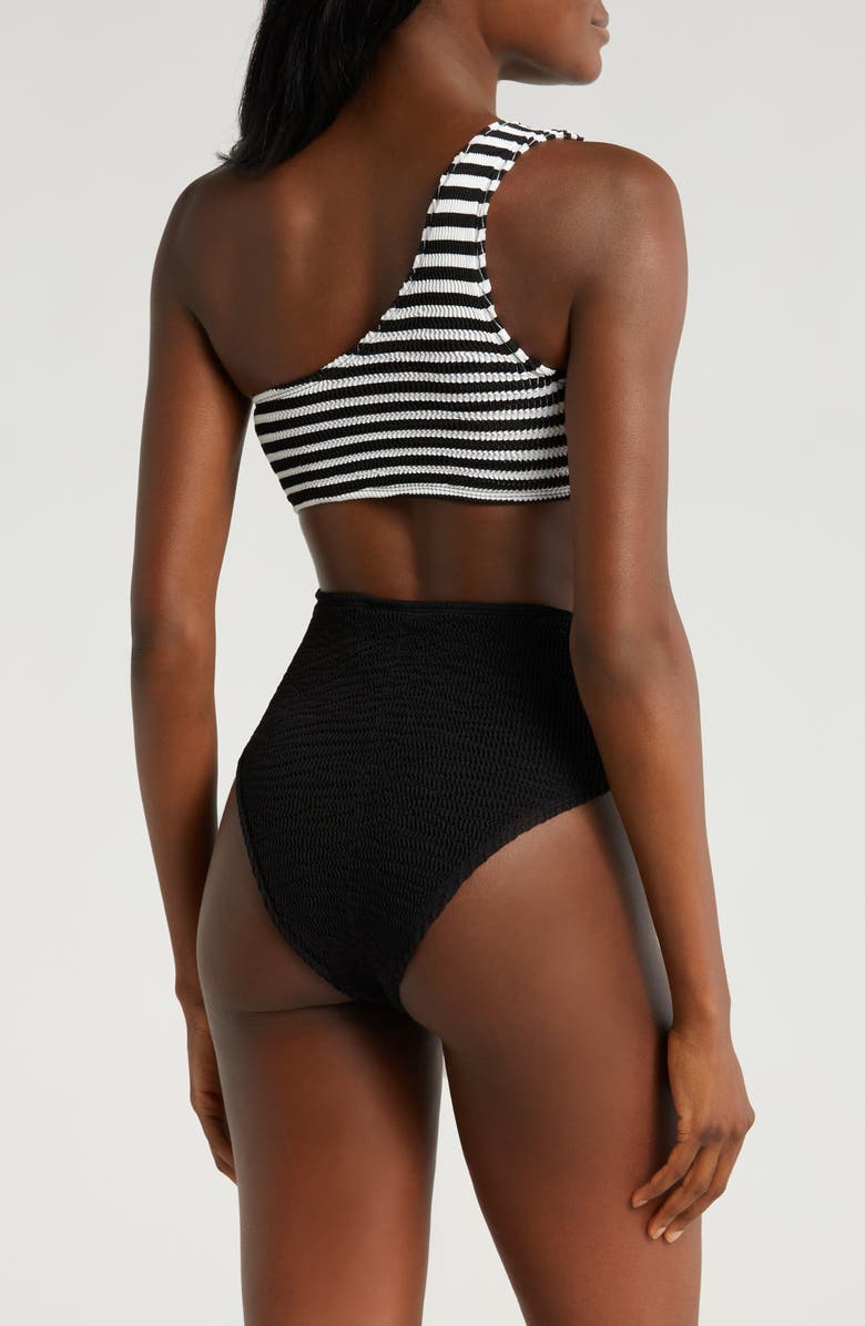 CLEONIE Cutout One-Shoulder One-Piece Swimsuit, Alternate, color, Noir Stripe/ Noir
