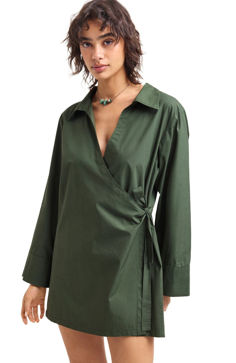 Vitamin A<sup>®</sup> Elodie Long Sleeve Organic Cotton Wrap Cover-Up Dress, Alternate, color, Frorest Organic Cotton