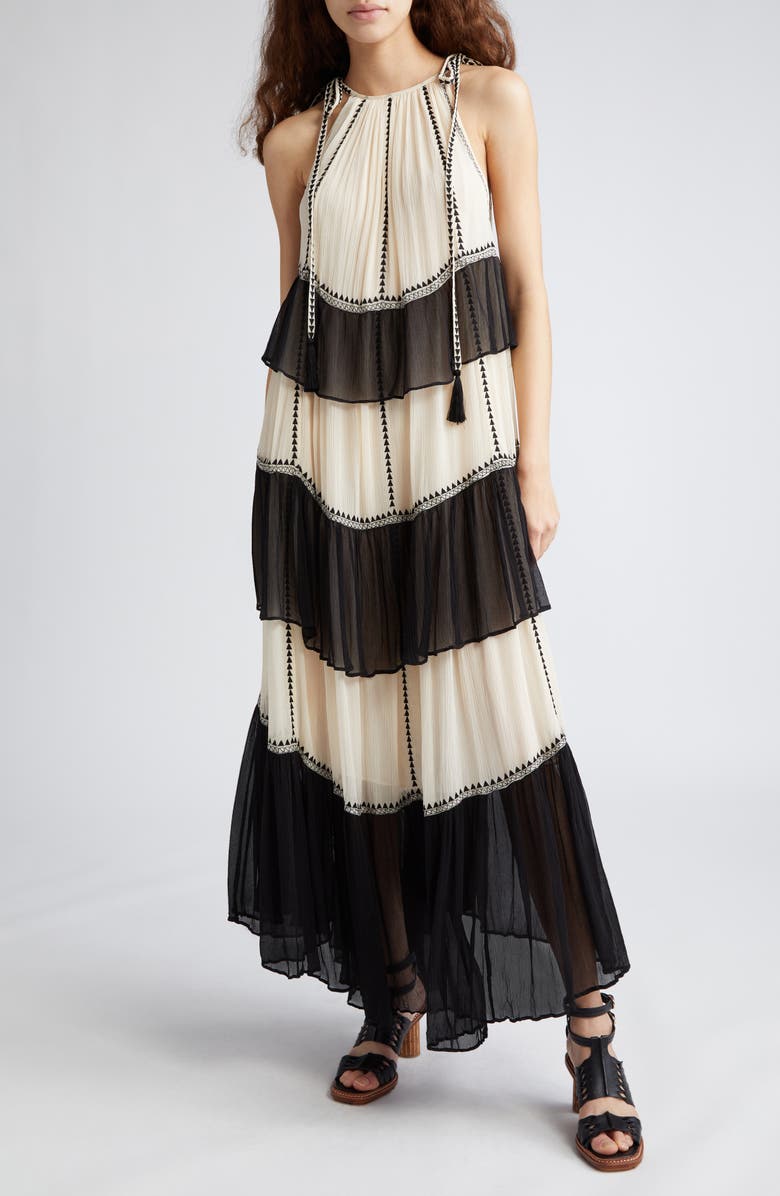Ulla Johnson Delilah Colorblock Tiered Silk Georgette Maxi Dress, Main, color,