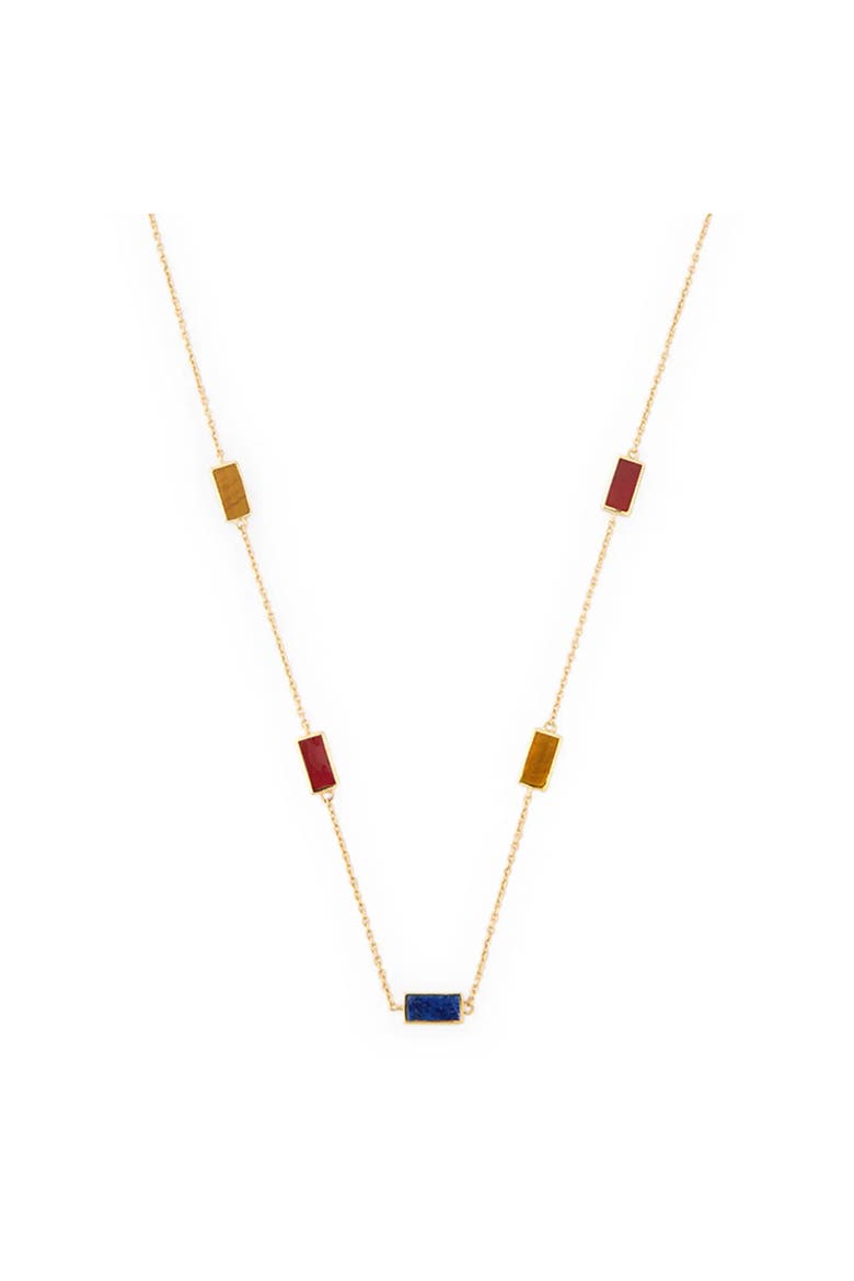 Multi Gemstone Five Stations Rectangle Dash Necklace In Sterling 18K Gold Overlay, Main, color, MULTI