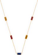Jan Leslie Multi Gemstone Five Stations Rectangle Dash Necklace In Sterling 18K Gold Overlay