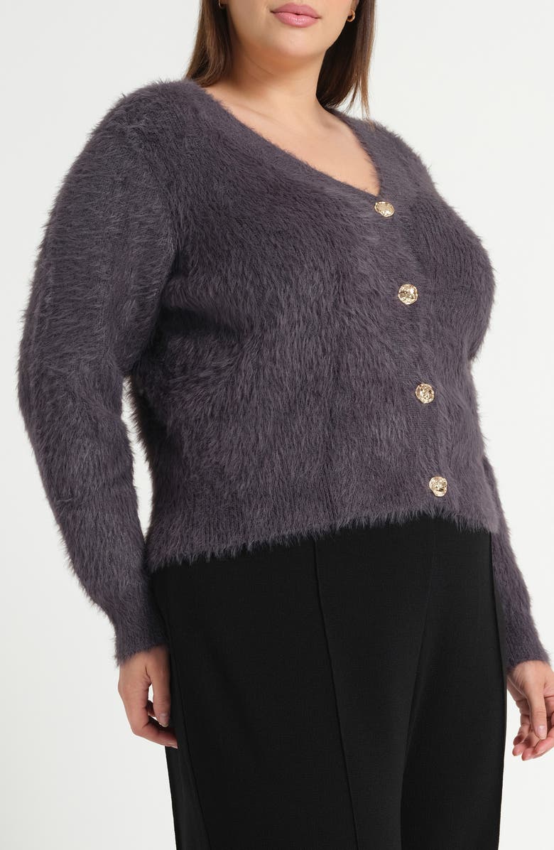 Estelle Chantelle Fuzzy V-Neck Cardigan, Alternate, color, Slate