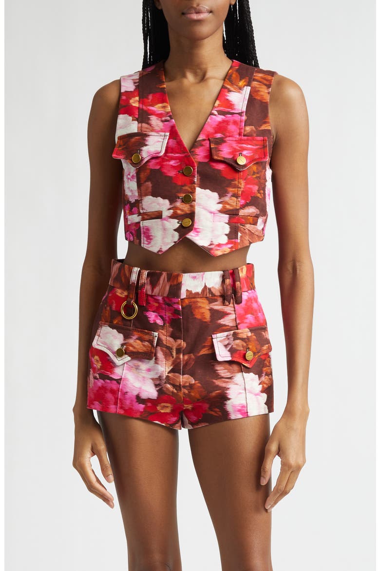 Luna Print Drill Vest, Main, color, CHOCOLATE ROSE