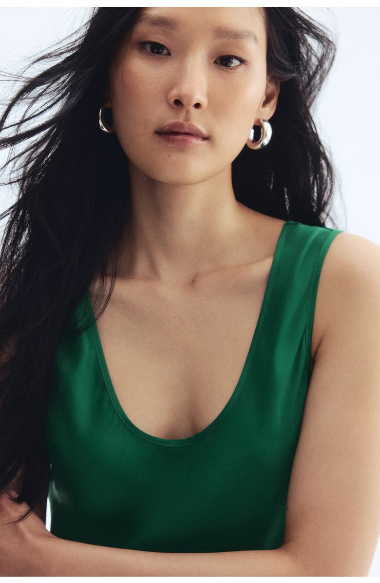 H&M Flared Satin Dress, Alternate, color, Green