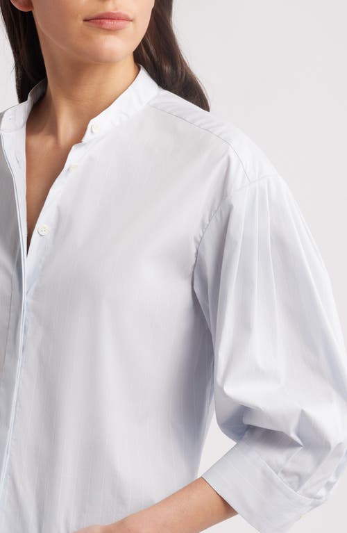 Shop Frame The Modern Puff Sleeve Cotton Button-up Shirt In Light Chambray Multi