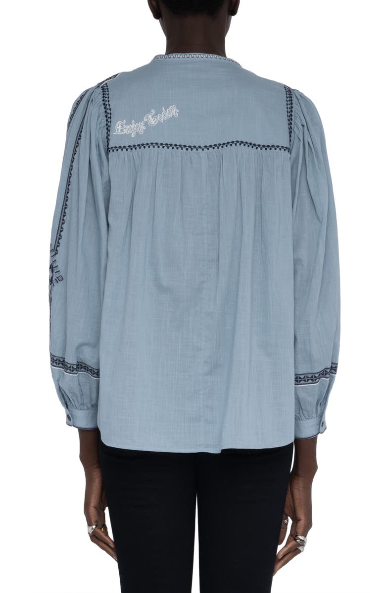 Zadig & Voltaire Tigy Long Sleeve Embroidered Cotton Top, Alternate, color, Sky