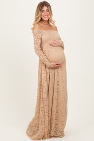 PinkBlush Floral Lace Long Sleeve Off Shoulder Maxi Dress