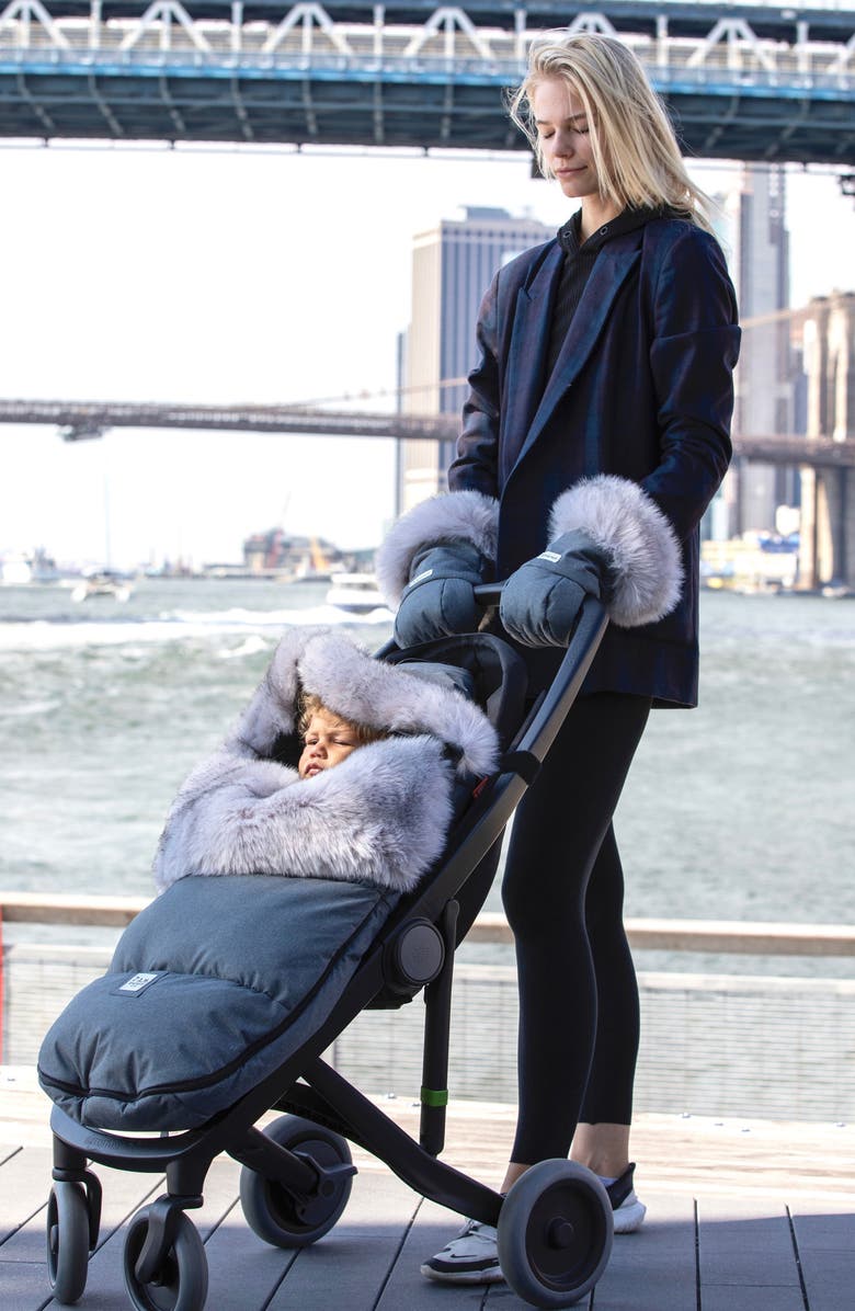 7 A.M. Enfant PlushPOD Tundra Water Repellent Faux Fur Lined Car Seat/Stroller Bunting, Alternate, color, Heather Grey Dark Faux Fur