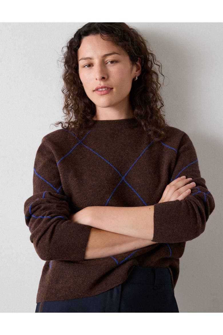 Wool Contrast Diamond Knit Jumper, Alternate, color, Brwn/Multi