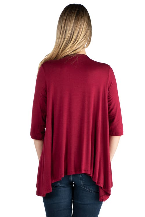 24seven Comfort Apparel Maternity Elbow Length Sleeve Open Cardigan In Burgundy